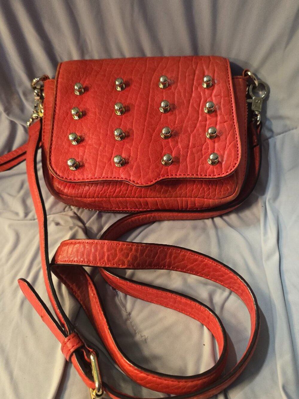 Rebecca Minkoff Bobbi Studded Crossbody Flap Bag Coral Orange